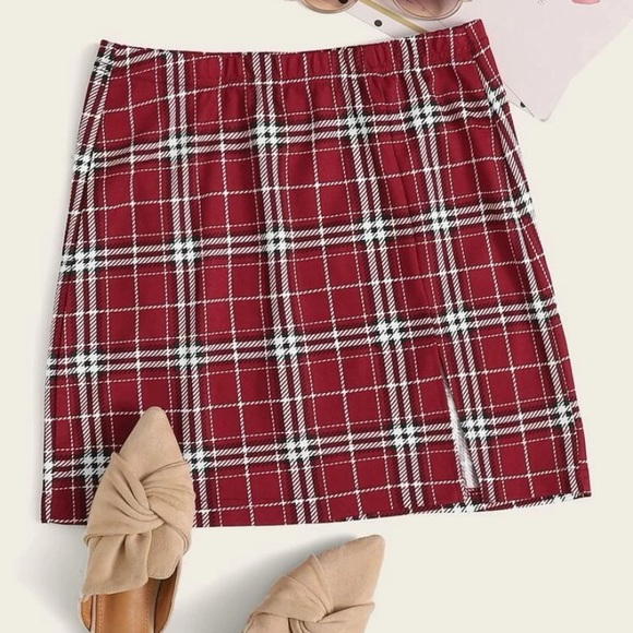 plus split hem tartan skirt - Picture 1 of 4